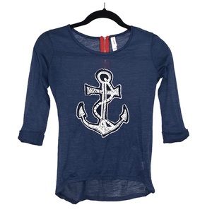 Nautical Red White Blue 3/4 Anchor Yacht Top